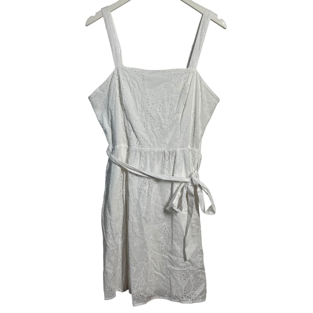 Calypso St. Barth White Eyelet Cotton Sun Dress 10 Belted Summer Mini Coastal